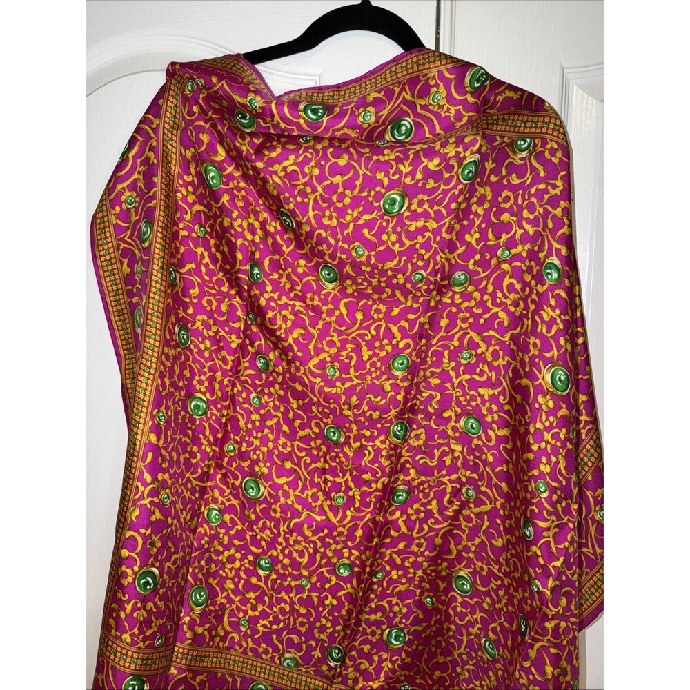 Oscar de la Renta Vintage Silk Scarf Fuschia Orange Abstract Elegant Lux 34”x34” - Picture 3 of 13